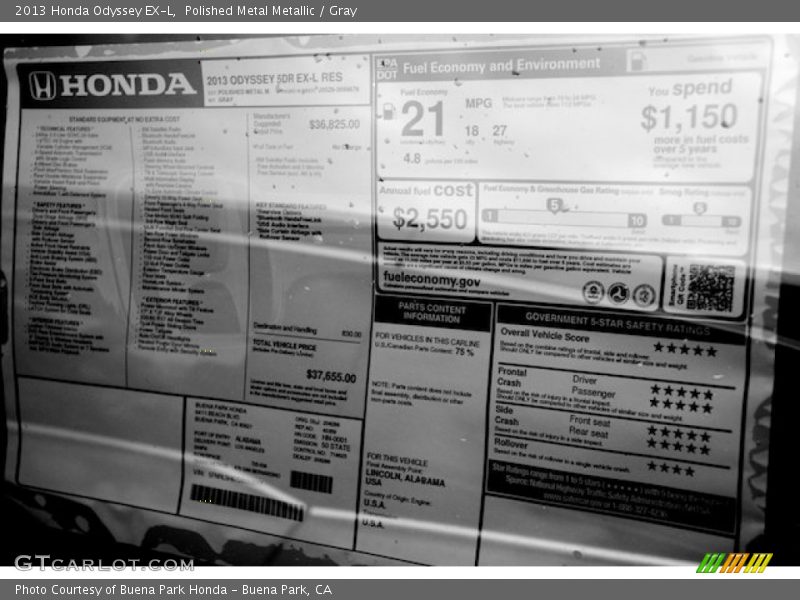 Polished Metal Metallic / Gray 2013 Honda Odyssey EX-L