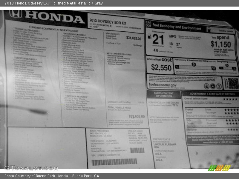 Polished Metal Metallic / Gray 2013 Honda Odyssey EX
