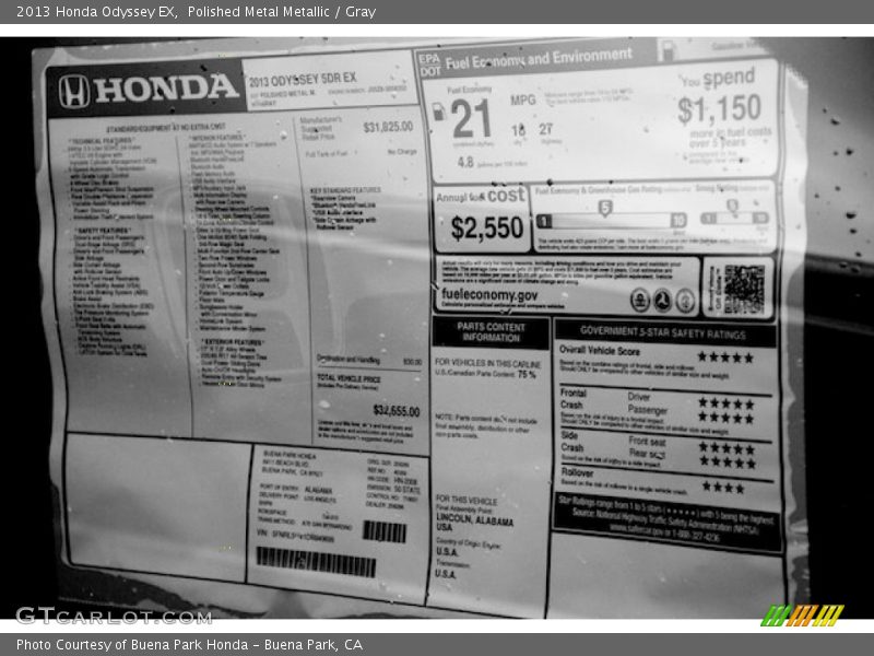 Polished Metal Metallic / Gray 2013 Honda Odyssey EX