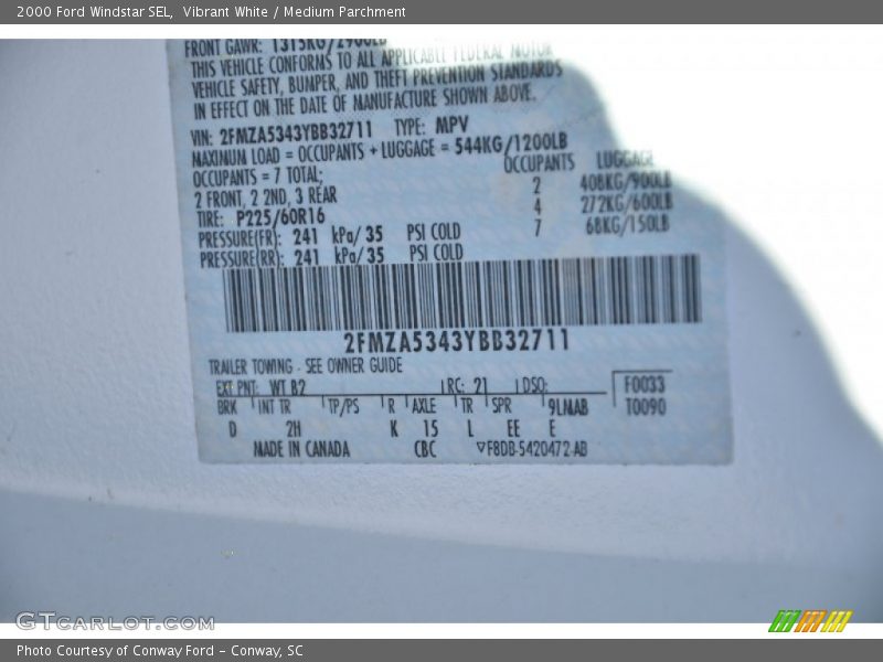 Vibrant White / Medium Parchment 2000 Ford Windstar SEL