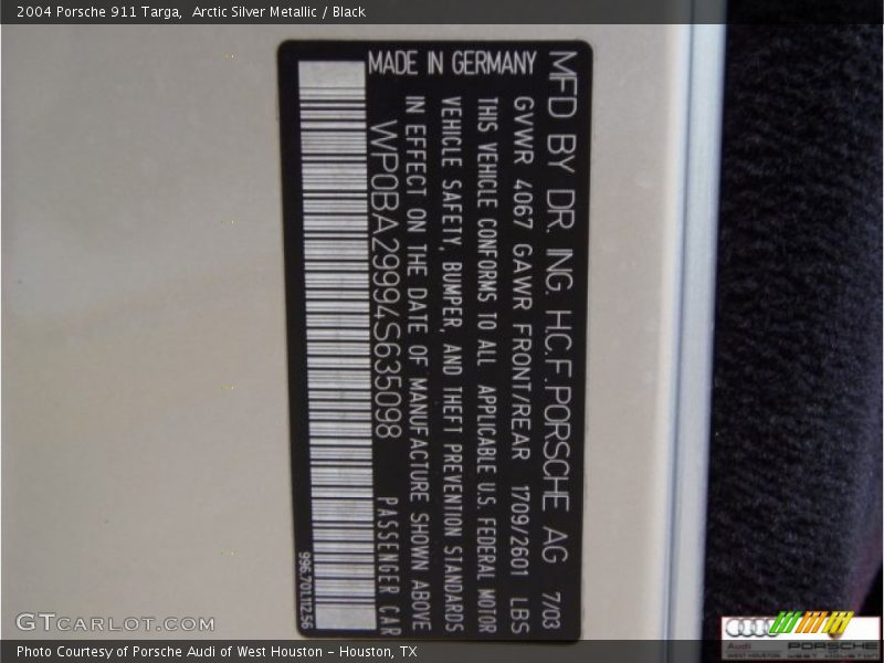 Arctic Silver Metallic / Black 2004 Porsche 911 Targa