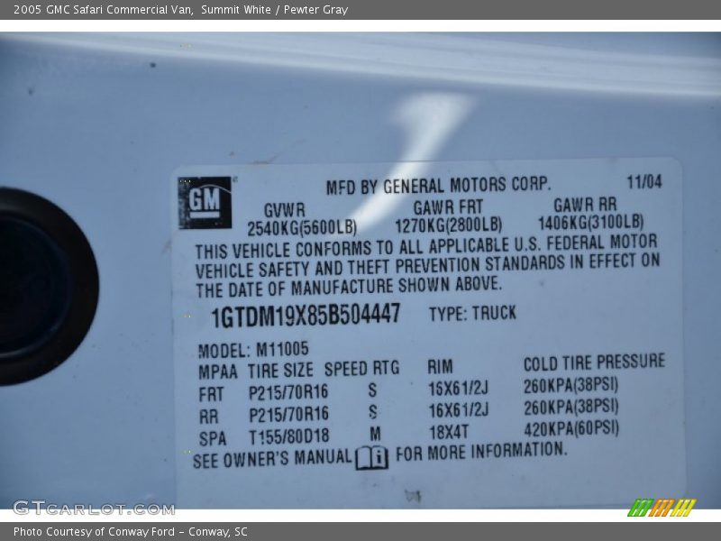 Summit White / Pewter Gray 2005 GMC Safari Commercial Van
