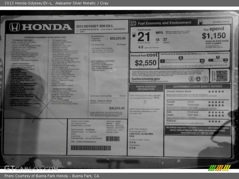 Alabaster Silver Metallic / Gray 2013 Honda Odyssey EX-L