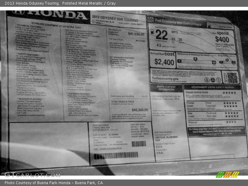 Polished Metal Metallic / Gray 2013 Honda Odyssey Touring