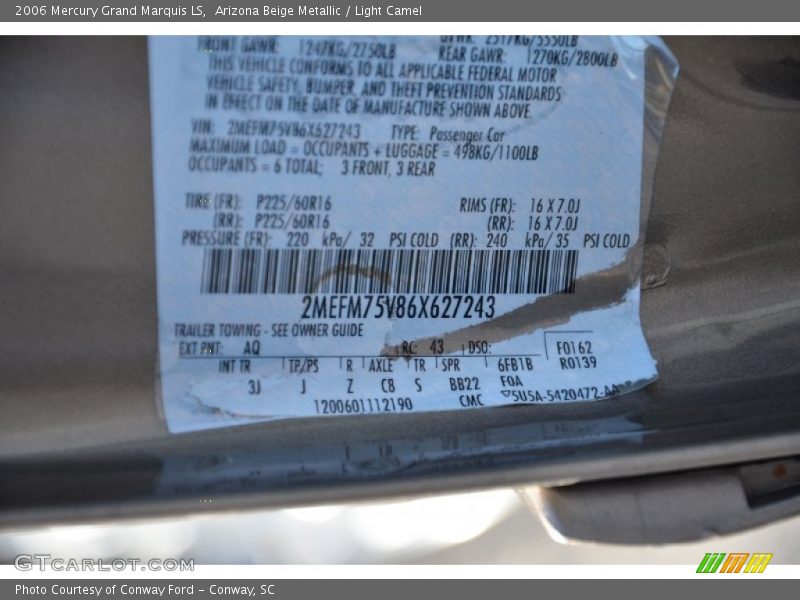 Arizona Beige Metallic / Light Camel 2006 Mercury Grand Marquis LS