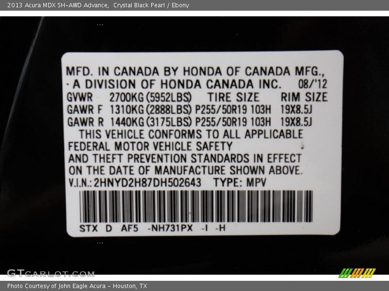 Crystal Black Pearl / Ebony 2013 Acura MDX SH-AWD Advance