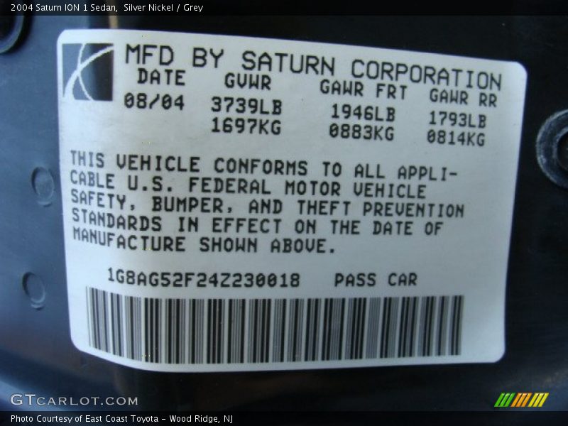 Silver Nickel / Grey 2004 Saturn ION 1 Sedan