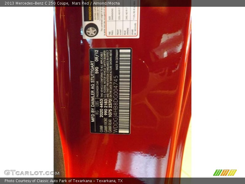 Mars Red / Almond/Mocha 2013 Mercedes-Benz C 250 Coupe