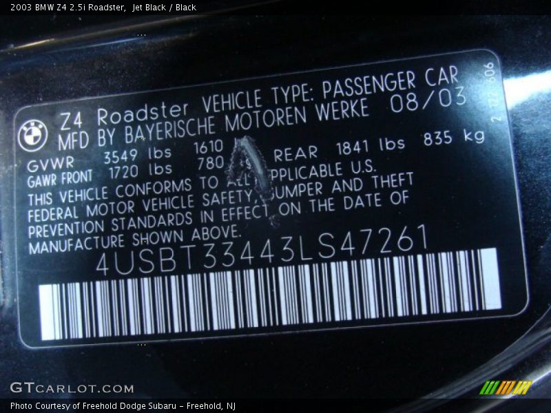Jet Black / Black 2003 BMW Z4 2.5i Roadster