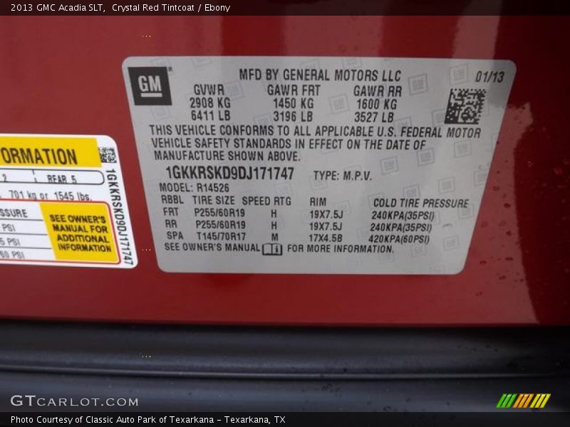 Crystal Red Tintcoat / Ebony 2013 GMC Acadia SLT