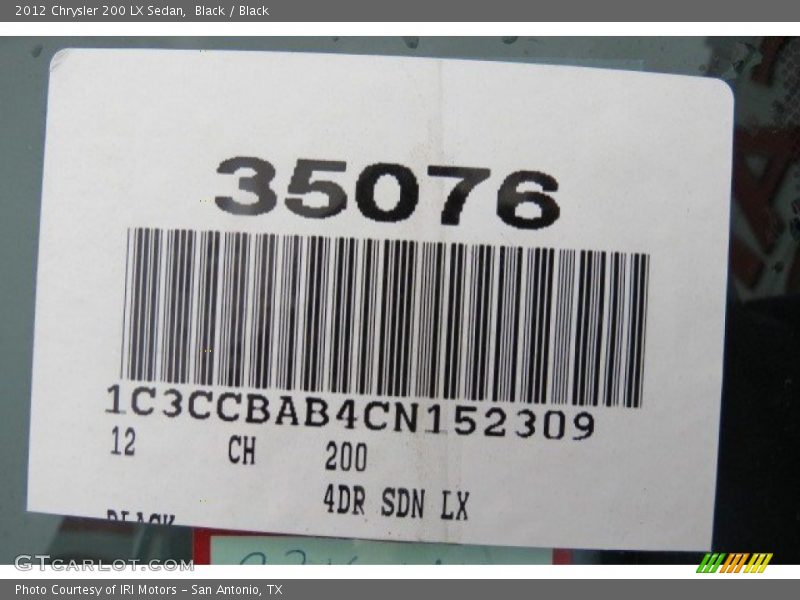 Black / Black 2012 Chrysler 200 LX Sedan