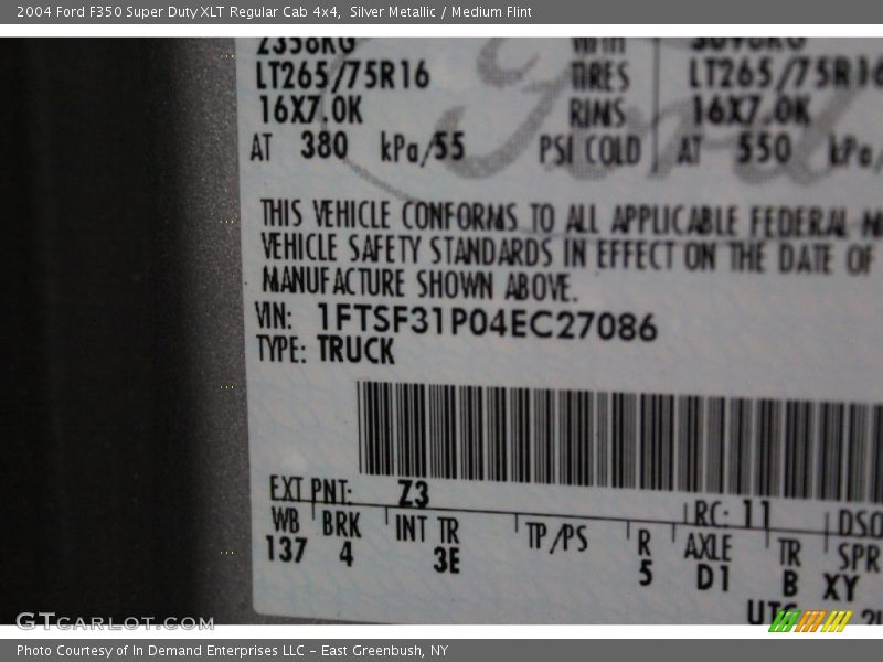 Silver Metallic / Medium Flint 2004 Ford F350 Super Duty XLT Regular Cab 4x4