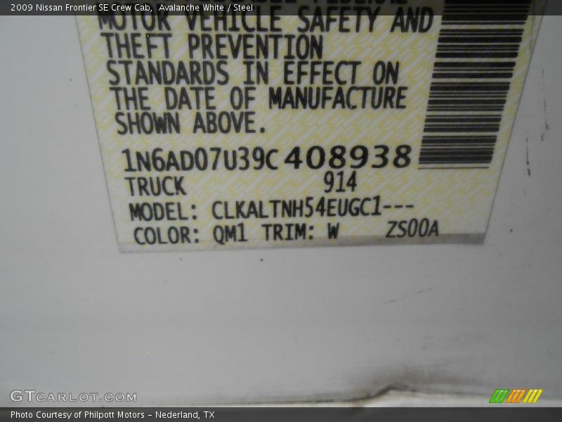 Avalanche White / Steel 2009 Nissan Frontier SE Crew Cab