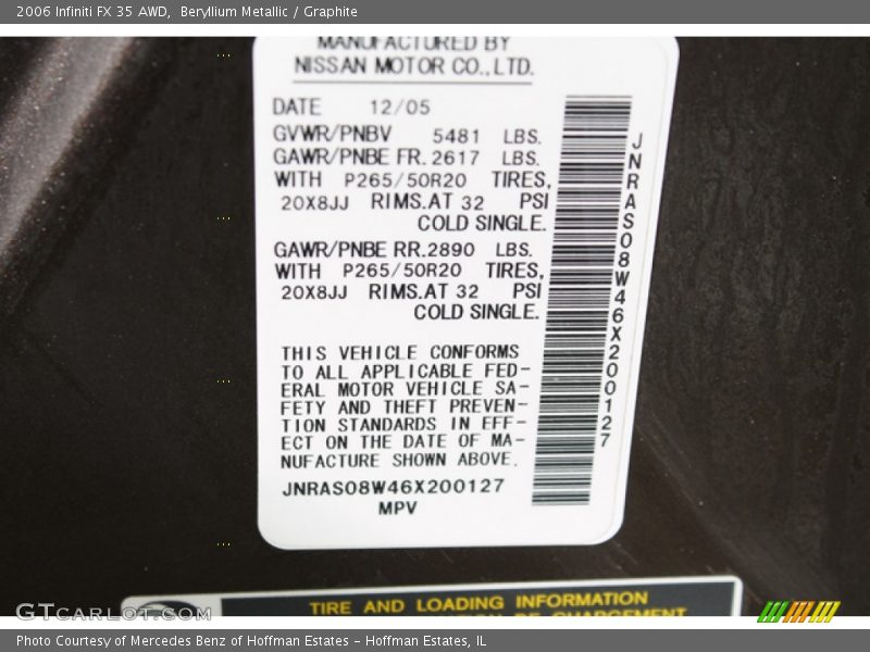 Beryllium Metallic / Graphite 2006 Infiniti FX 35 AWD