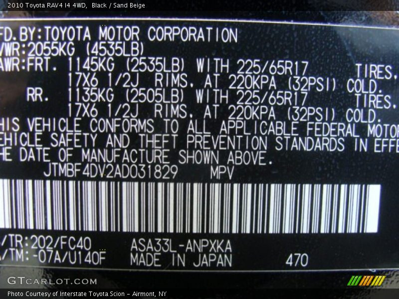 Black / Sand Beige 2010 Toyota RAV4 I4 4WD