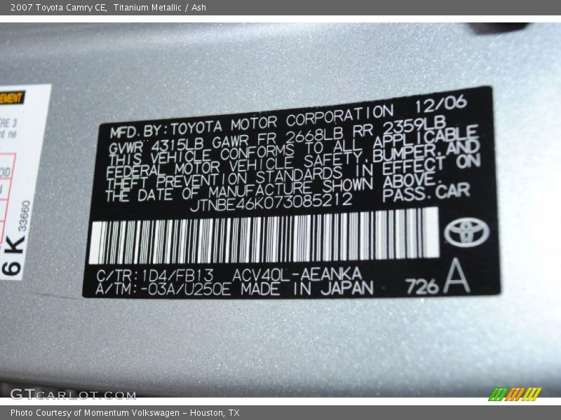 1D4 - 2007 Toyota Camry CE