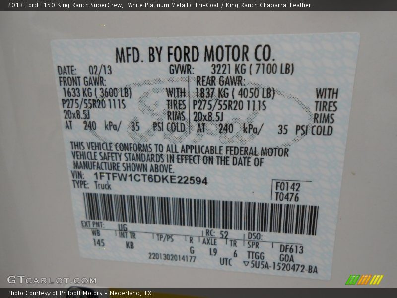 White Platinum Metallic Tri-Coat / King Ranch Chaparral Leather 2013 Ford F150 King Ranch SuperCrew