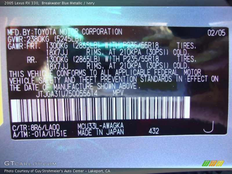 Breakwater Blue Metallic / Ivory 2005 Lexus RX 330