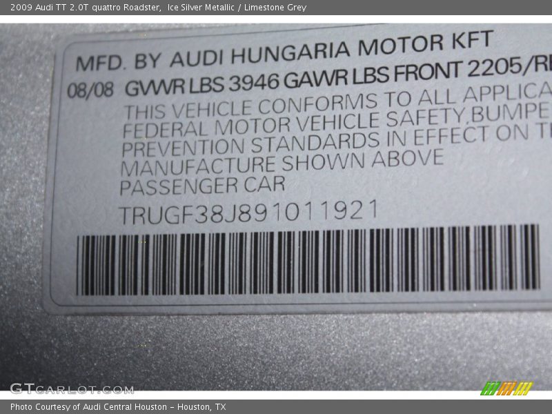 Ice Silver Metallic / Limestone Grey 2009 Audi TT 2.0T quattro Roadster