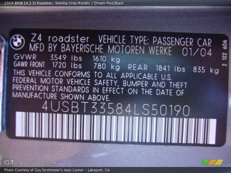 Info Tag of 2004 Z4 2.5i Roadster