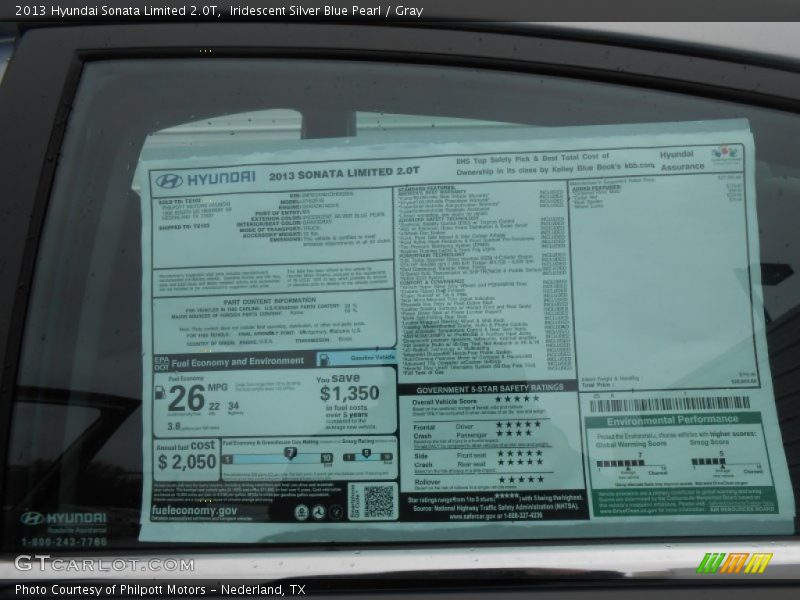  2013 Sonata Limited 2.0T Window Sticker