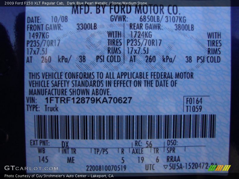 Dark Blue Pearl Metallic / Stone/Medium Stone 2009 Ford F150 XLT Regular Cab