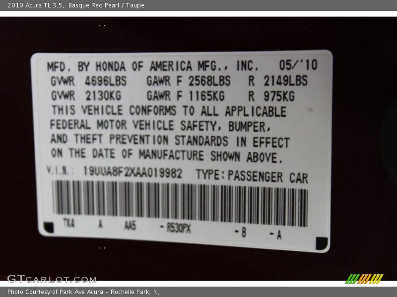Basque Red Pearl / Taupe 2010 Acura TL 3.5