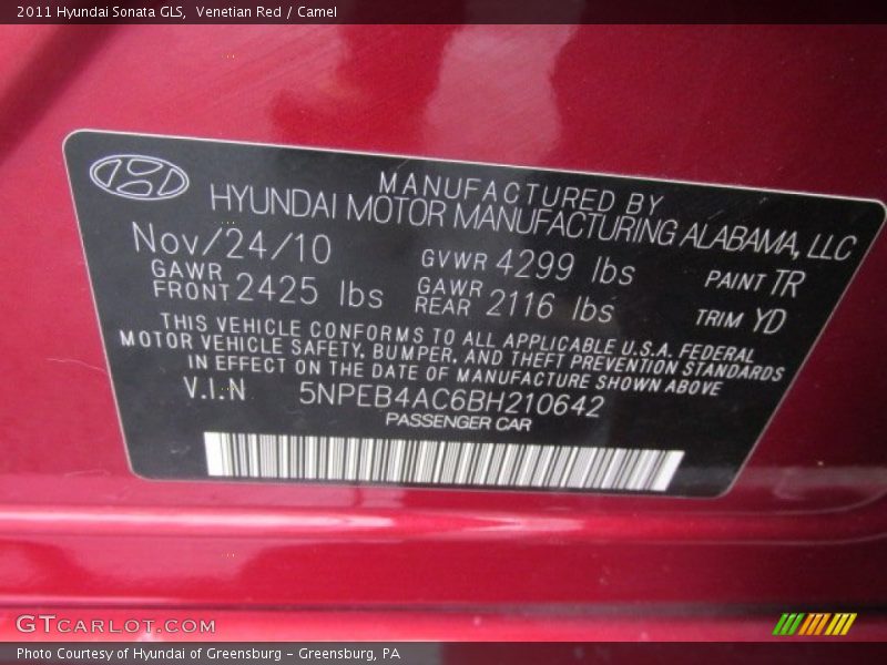 Venetian Red / Camel 2011 Hyundai Sonata GLS