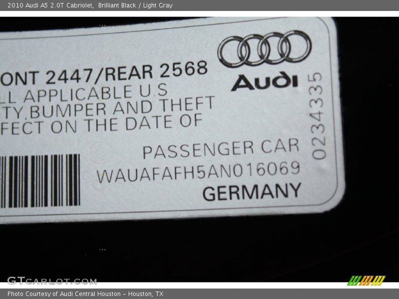Brilliant Black / Light Gray 2010 Audi A5 2.0T Cabriolet