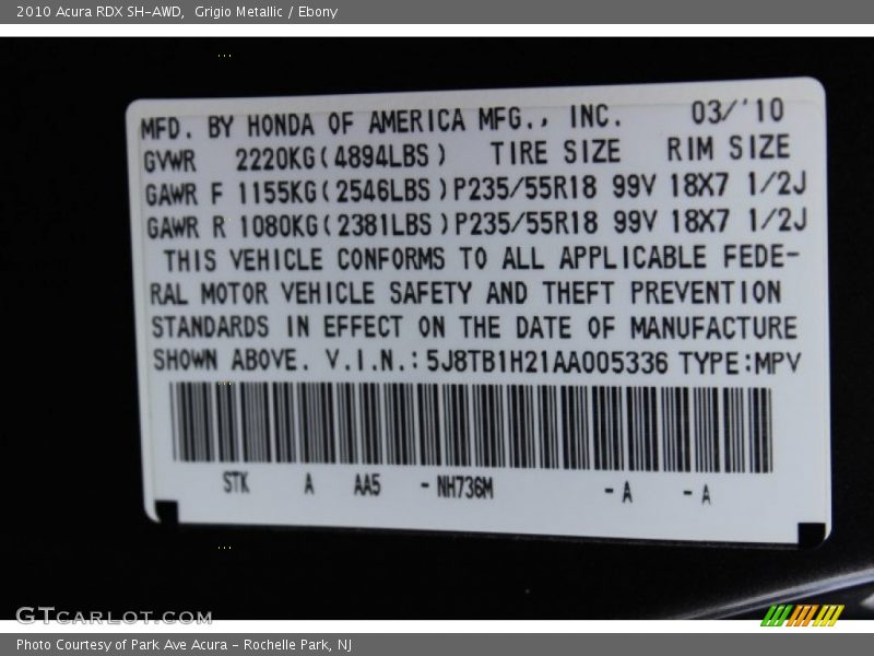 Grigio Metallic / Ebony 2010 Acura RDX SH-AWD
