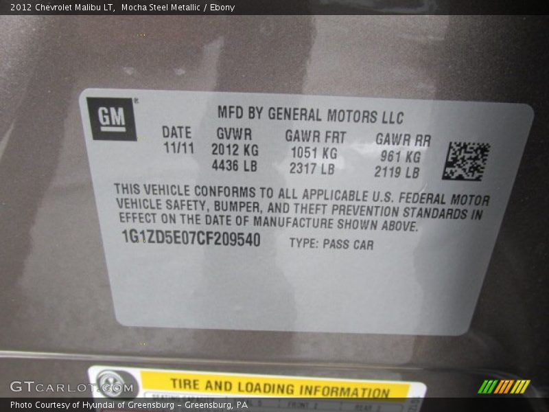 Mocha Steel Metallic / Ebony 2012 Chevrolet Malibu LT