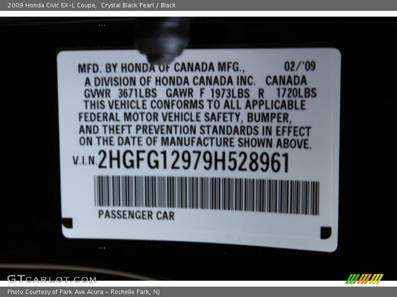 Crystal Black Pearl / Black 2009 Honda Civic EX-L Coupe