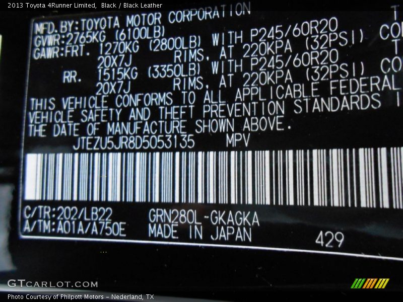 Black / Black Leather 2013 Toyota 4Runner Limited