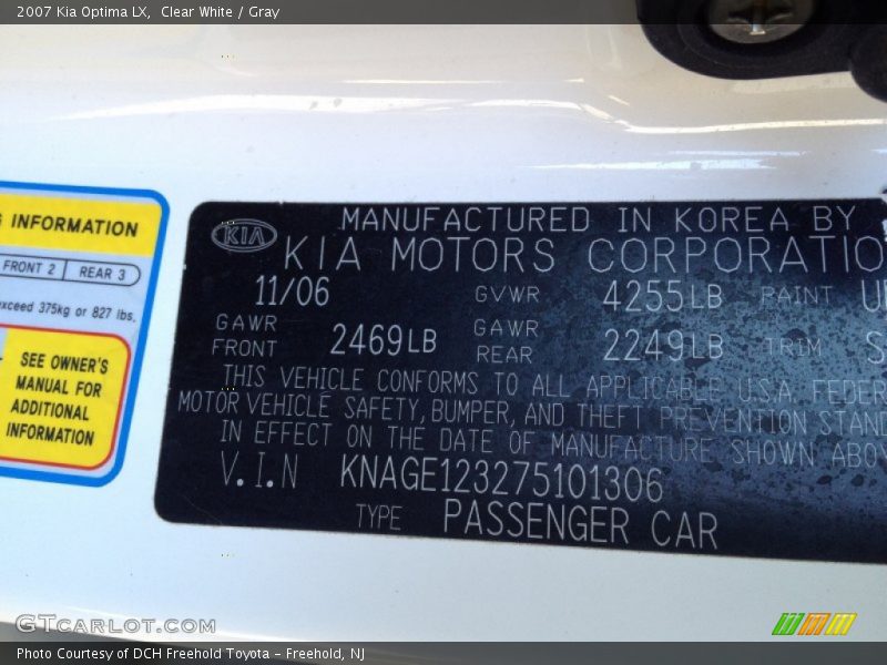 Clear White / Gray 2007 Kia Optima LX
