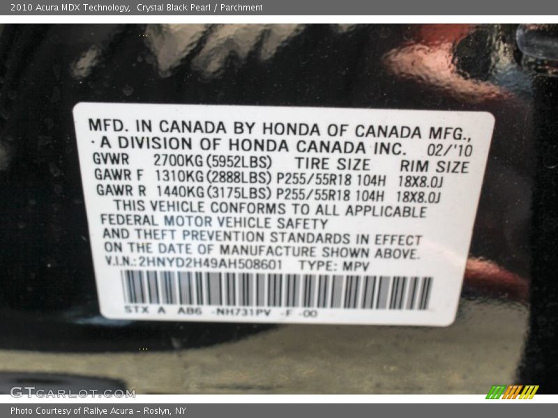 Crystal Black Pearl / Parchment 2010 Acura MDX Technology