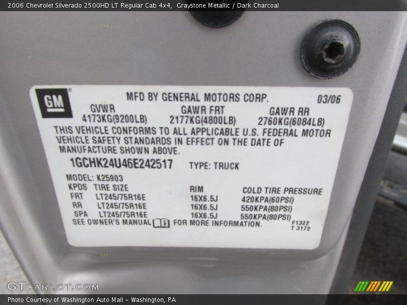 Graystone Metallic / Dark Charcoal 2006 Chevrolet Silverado 2500HD LT Regular Cab 4x4