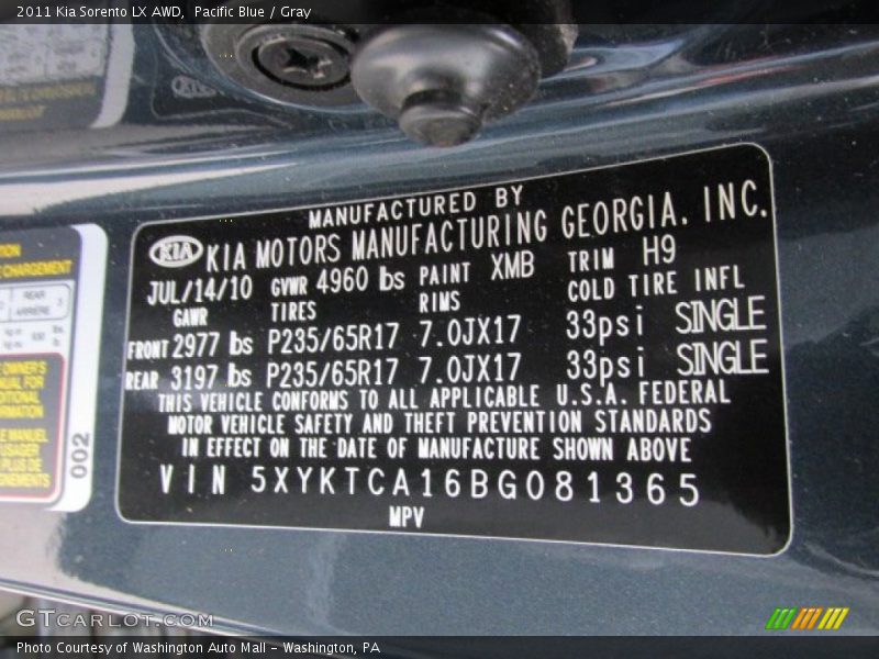 Pacific Blue / Gray 2011 Kia Sorento LX AWD