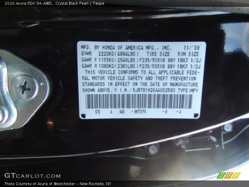Crystal Black Pearl / Taupe 2010 Acura RDX SH-AWD