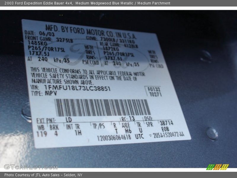 Medium Wedgewood Blue Metallic / Medium Parchment 2003 Ford Expedition Eddie Bauer 4x4