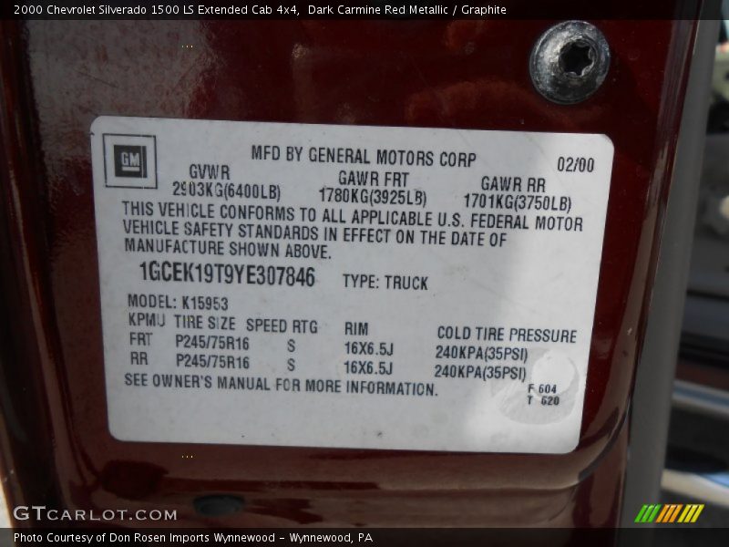 Dark Carmine Red Metallic / Graphite 2000 Chevrolet Silverado 1500 LS Extended Cab 4x4