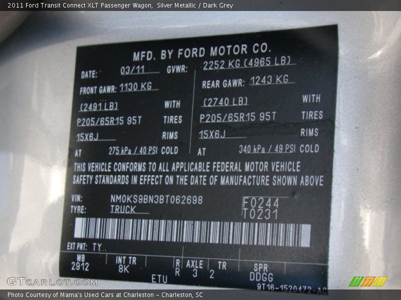 Silver Metallic / Dark Grey 2011 Ford Transit Connect XLT Passenger Wagon