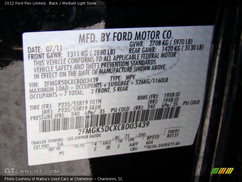 Black / Medium Light Stone 2012 Ford Flex Limited