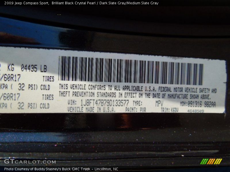 Brilliant Black Crystal Pearl / Dark Slate Gray/Medium Slate Gray 2009 Jeep Compass Sport