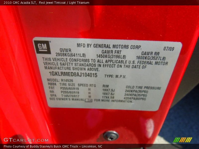 Red Jewel Tintcoat / Light Titanium 2010 GMC Acadia SLT