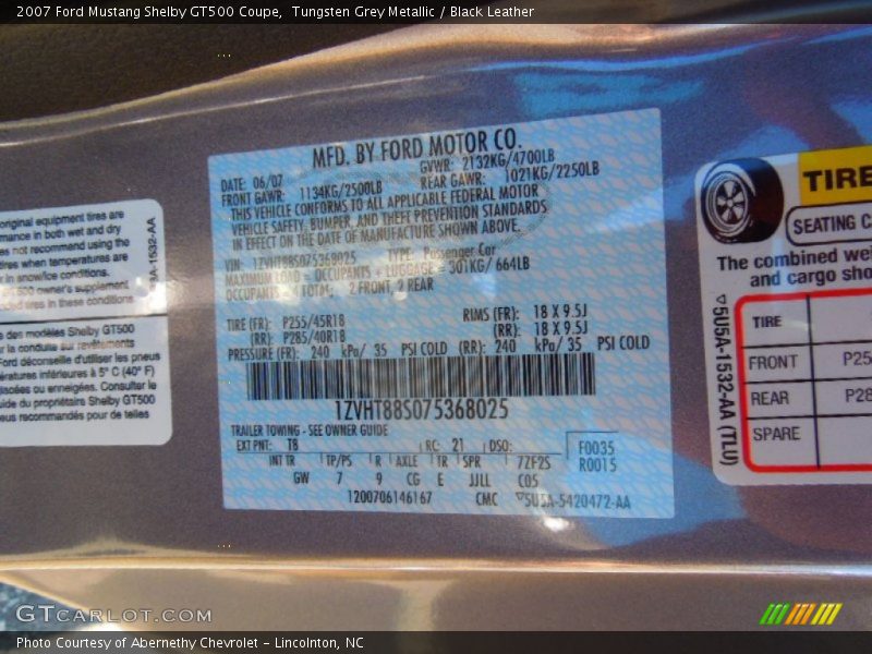Tungsten Grey Metallic / Black Leather 2007 Ford Mustang Shelby GT500 Coupe