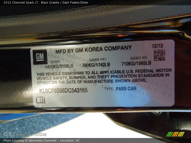 Black Granite / Dark Pewter/Silver 2013 Chevrolet Spark LT