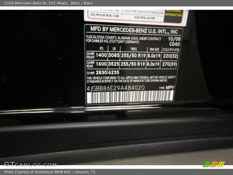 Black / Black 2009 Mercedes-Benz ML 350 4Matic