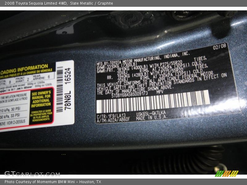 2008 Sequoia Limited 4WD Slate Metallic Color Code 1F9