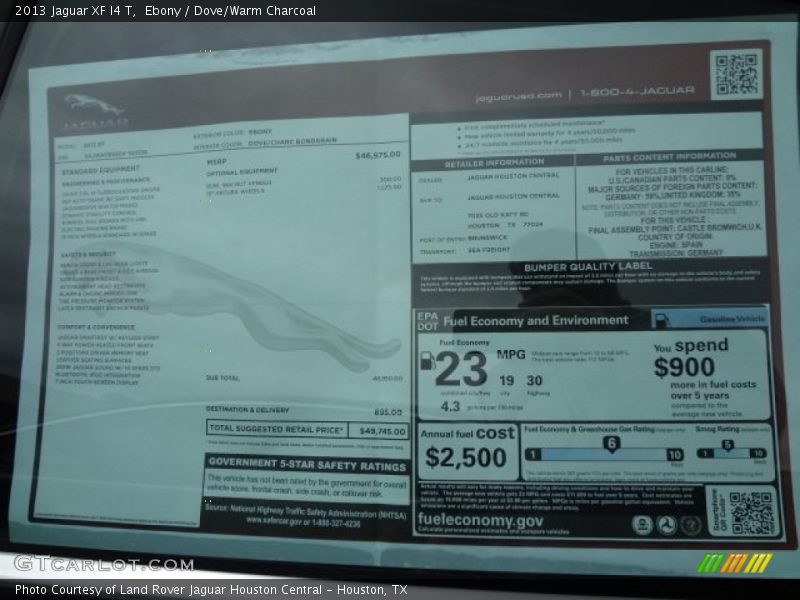  2013 XF I4 T Window Sticker