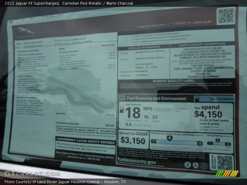 Carnelian Red Metallic / Warm Charcoal 2013 Jaguar XF Supercharged